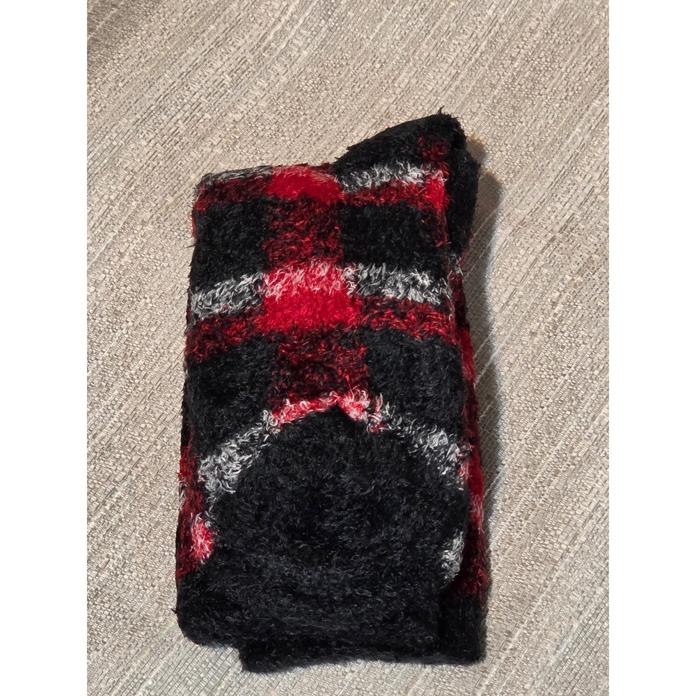 Auden Cozy Crew Socks Red Black White Buffalo Plaid Fuzzy Soft Shoe Size 4-10 - Picture 2 of 4
